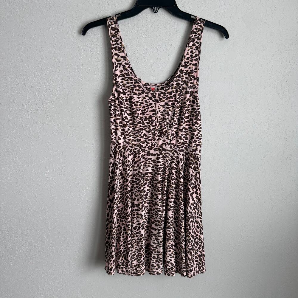 Free People Pink Brown Leopard Print Tank Mini Skater Dress Womens S Summer